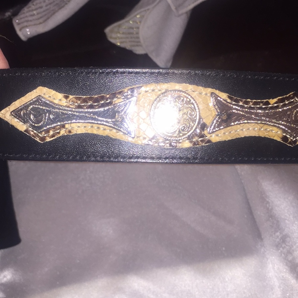 Black leather and snake skin belt - Picture 3 of 8